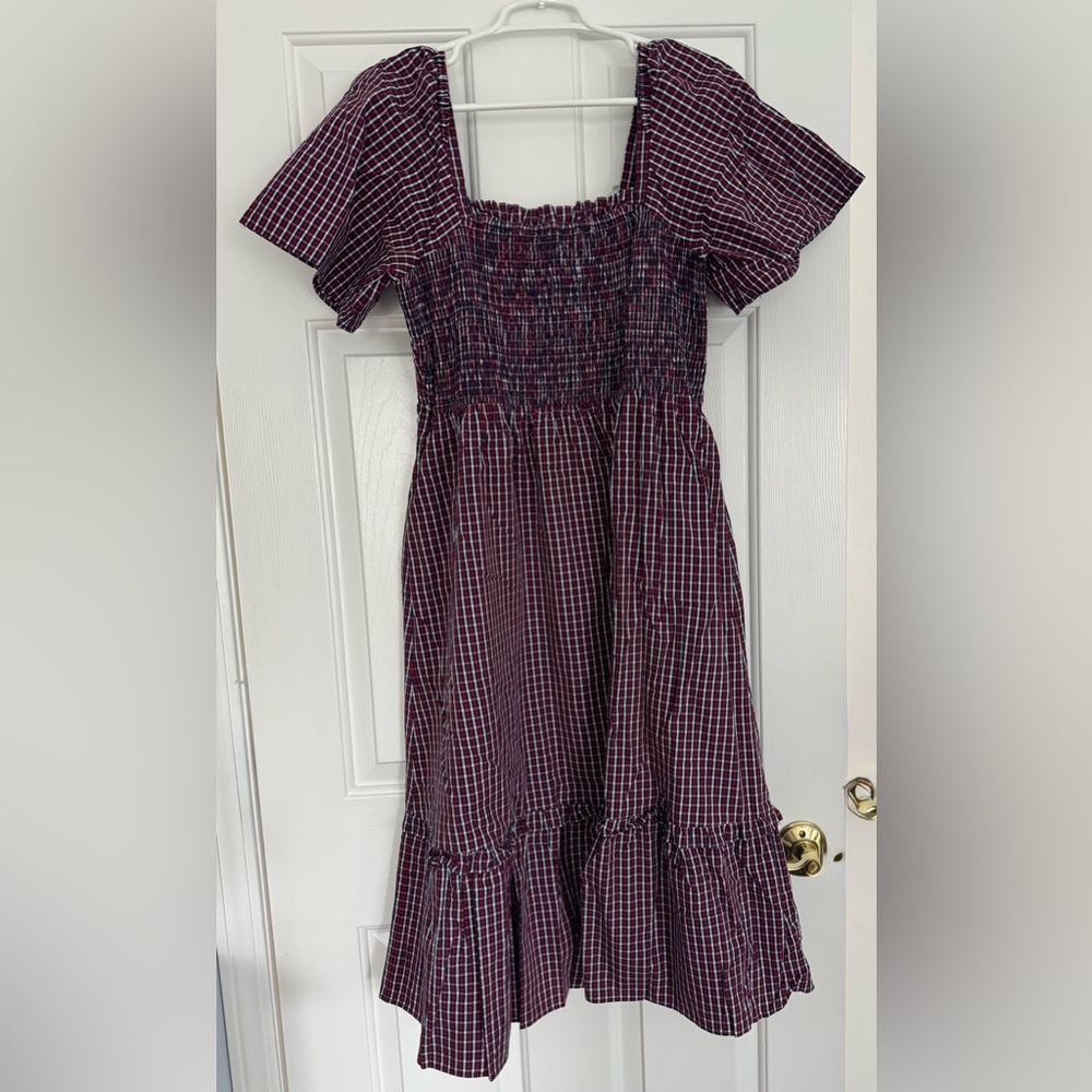 Draper James checked Smocked Midi Dress red/white/blue